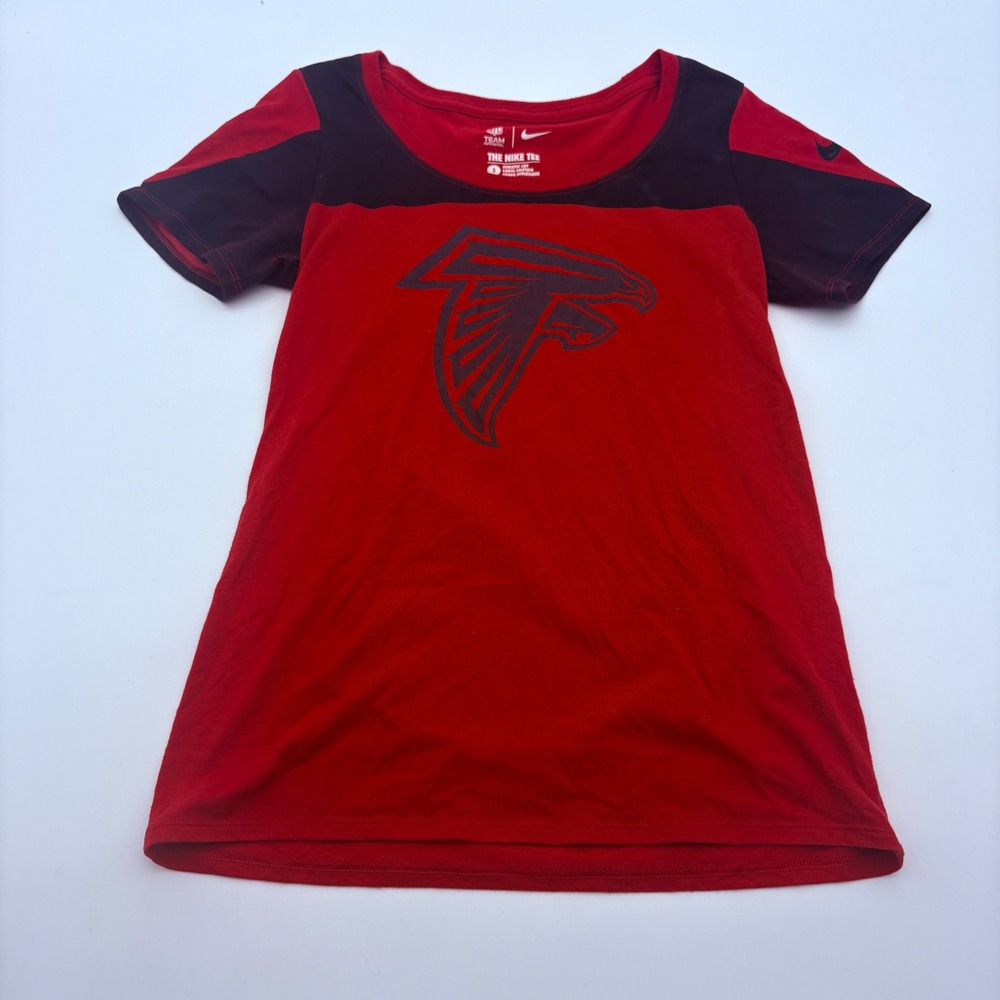 Nike Atlanta Falcons NFL Red Black Colorblock Tri-Blend T-Shirt Womens Small - Picture 1 of 8